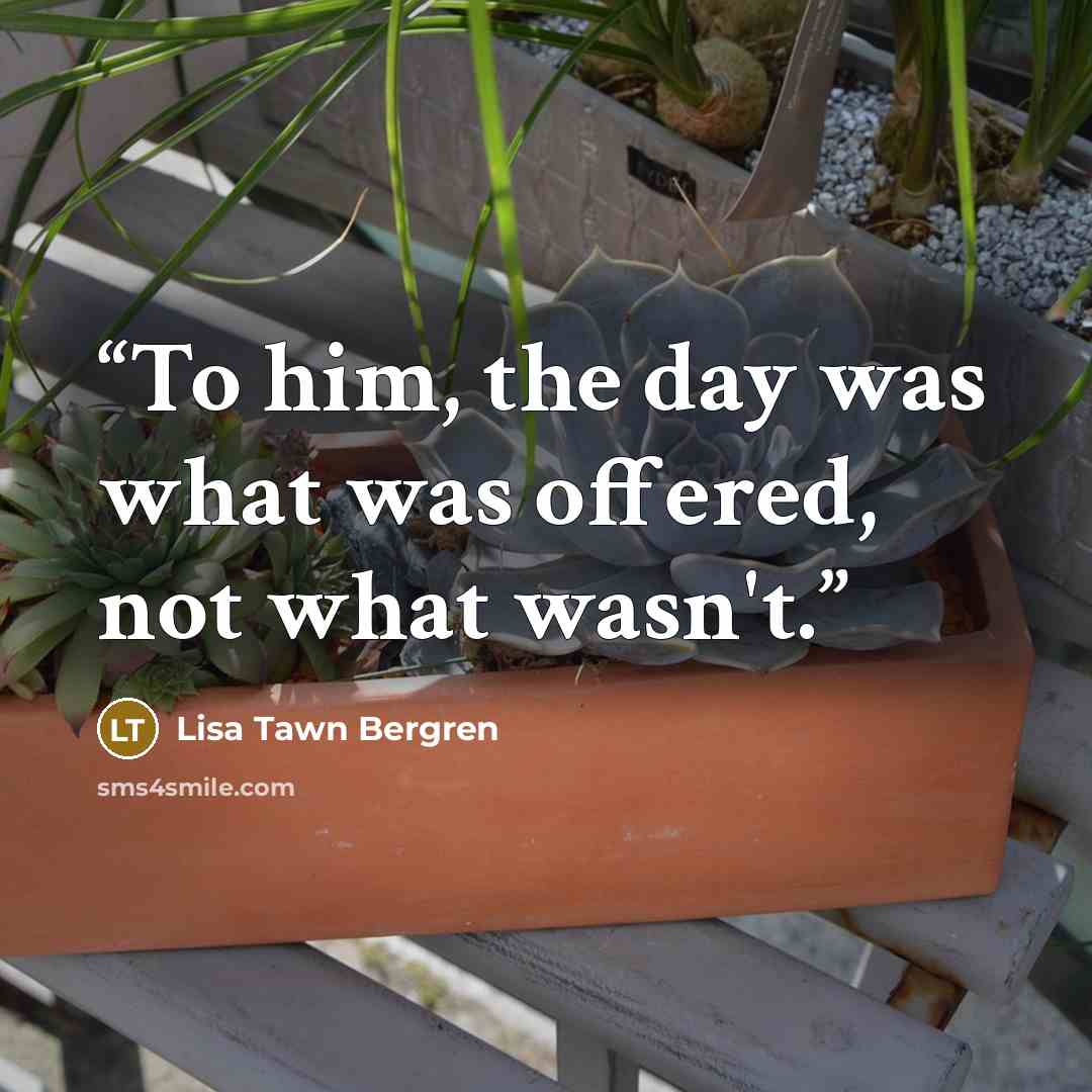 “To him, the day was what was offered, not what wasn't.” quote by Lisa Tawn Bergren