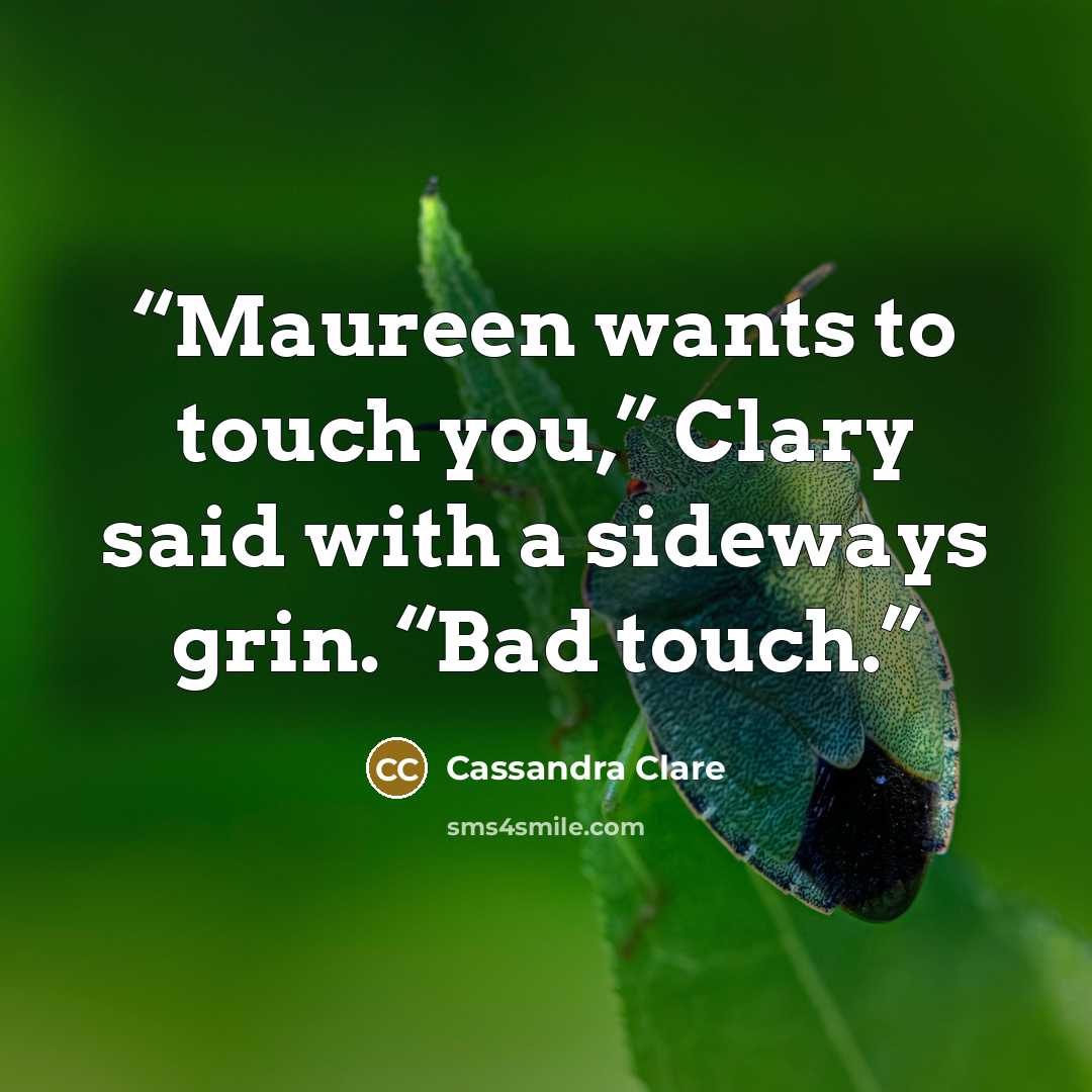 “Maureen wants to touch you,” Clary said with a sideways grin. “Bad touch.” quote by Cassandra Clare