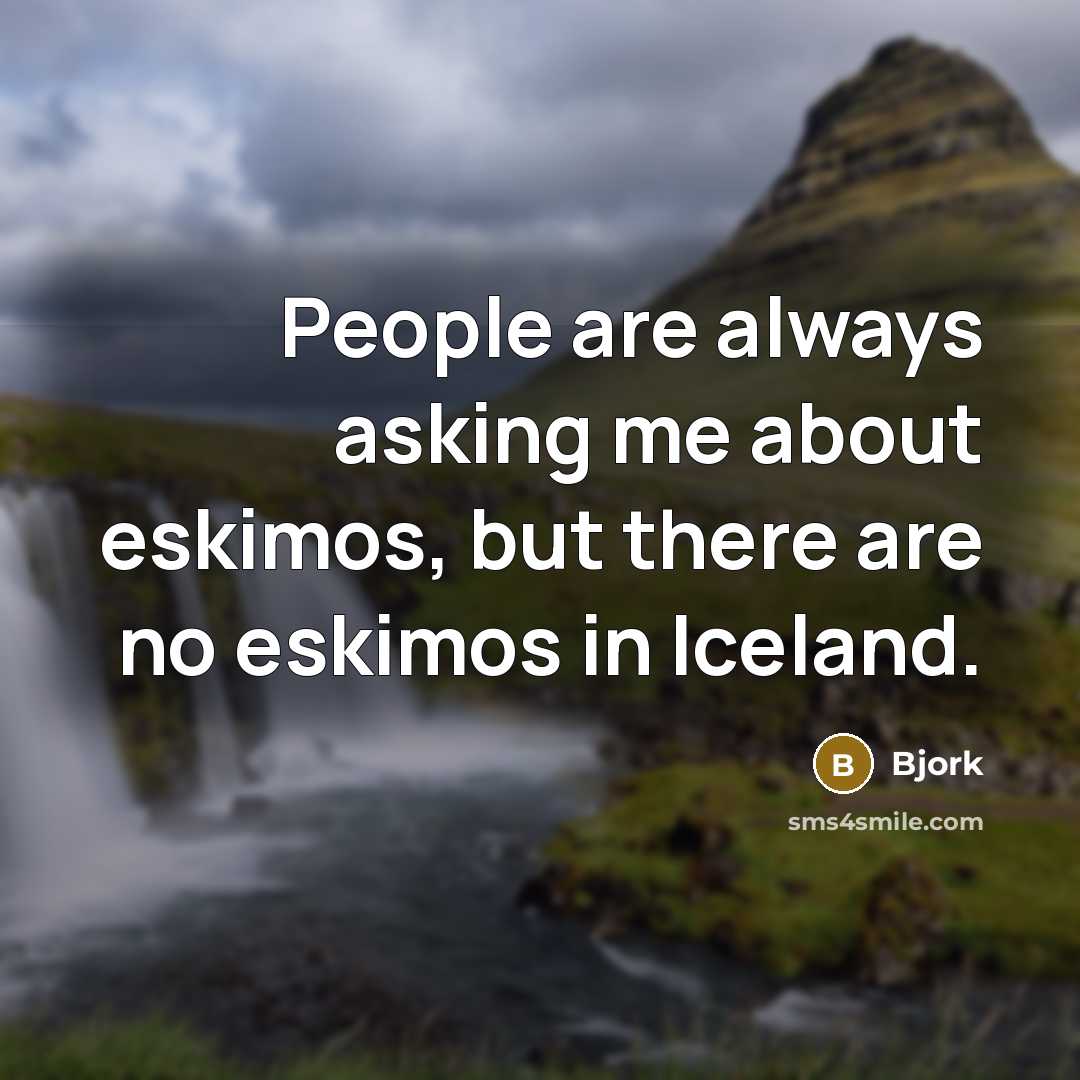 “People are always asking me about eskimos, but there are no eskimos in Iceland.” quote by Bjork