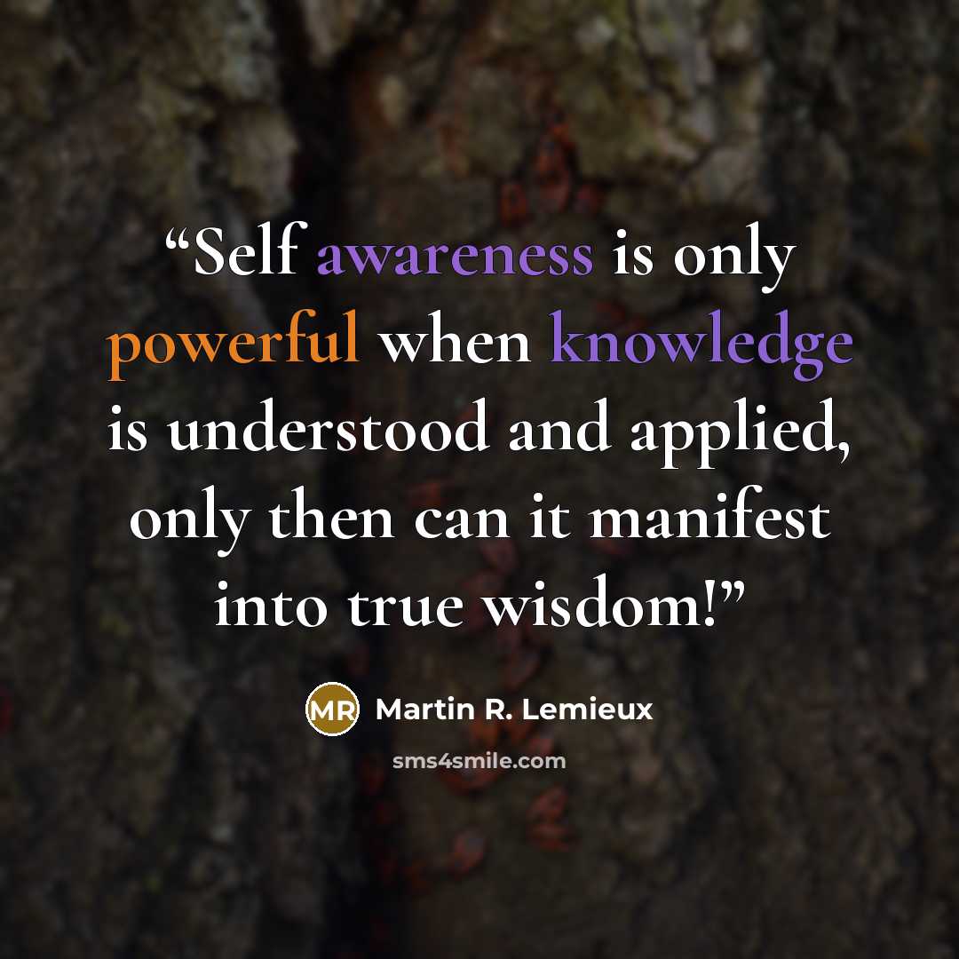 “Self awareness is only powerful when knowledge is understood and applied, only then can it manifest into true wisdom!” quote by Martin R. Lemieux