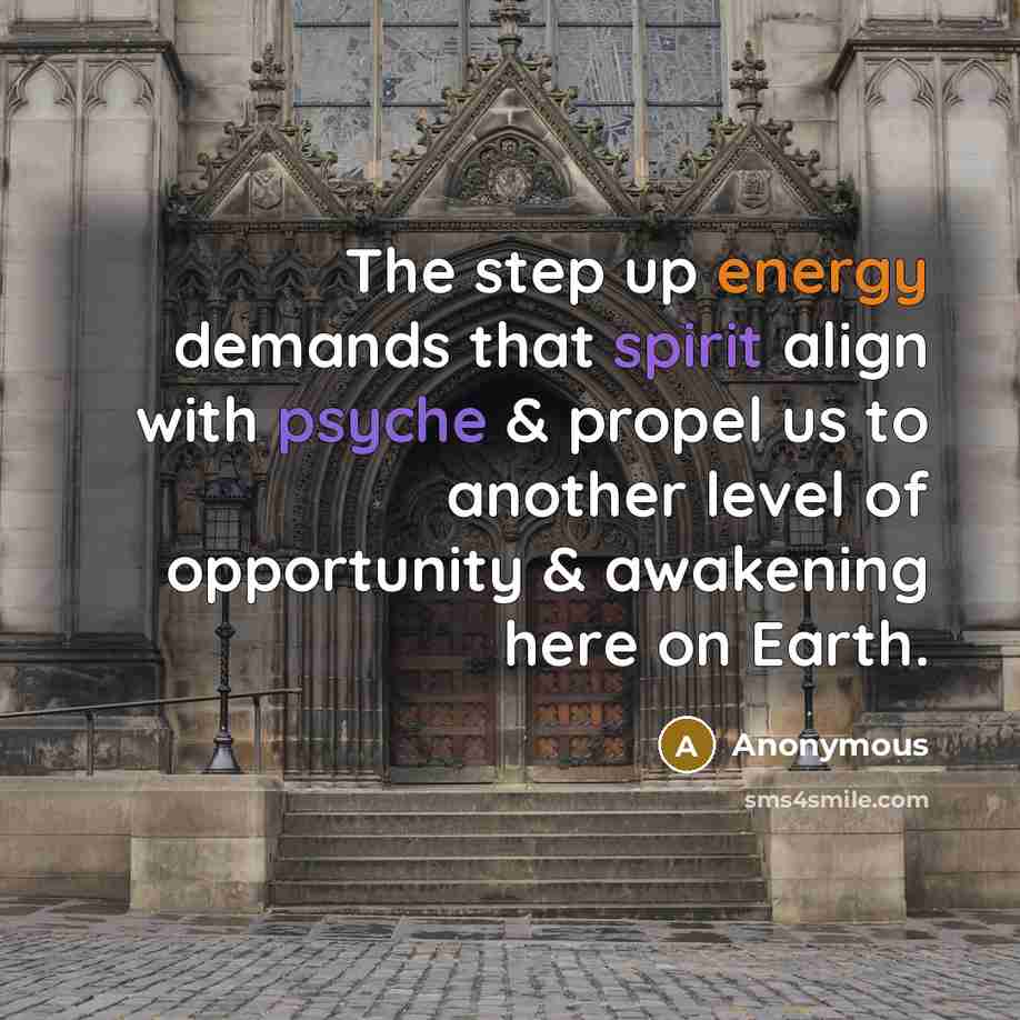 “The step up energy demands that spirit align with psyche & propel us to another level of opportunity & awakening here on Earth.” quote by Anonymous