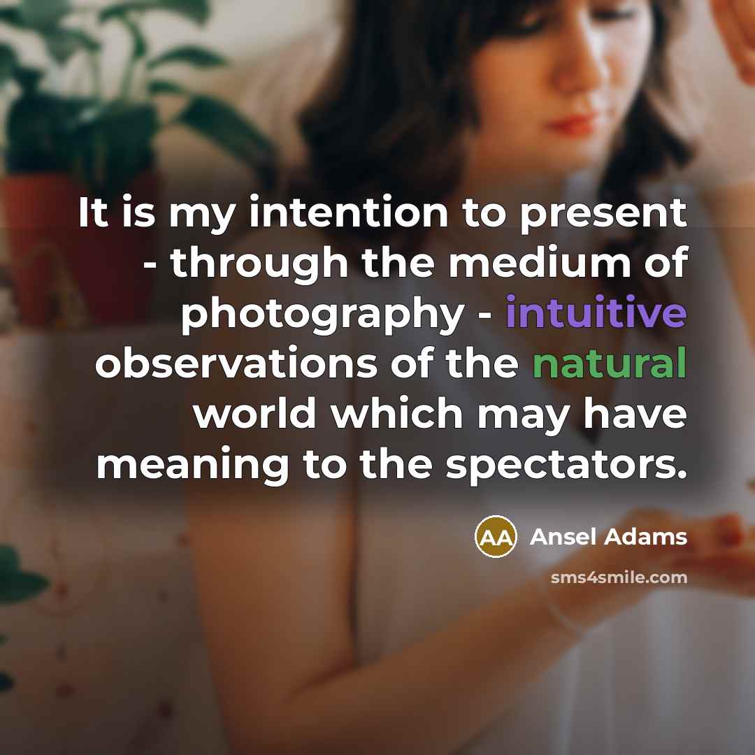 “It is my intention to present - through the medium of photography - intuitive observations of the natural world which may have meaning to the spectators.” quote by Ansel Adams