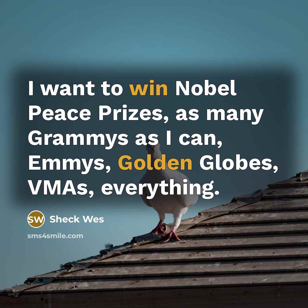 “I want to win Nobel Peace Prizes, as many Grammys as I can, Emmys, Golden Globes, VMAs, everything.” quote by Sheck Wes