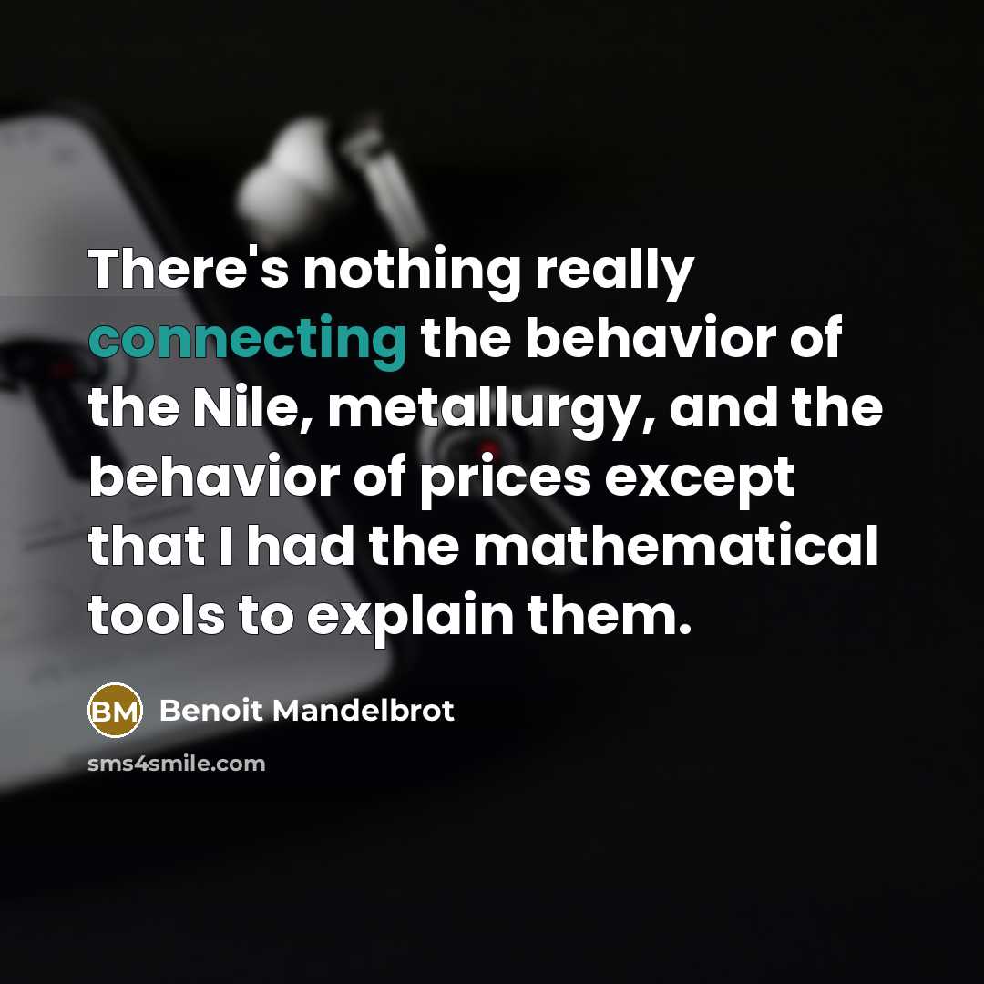 “There's nothing really connecting the behavior of the Nile, metallurgy, and the behavior of prices except that I had the mathematical tools to explain them.” quote by Benoit Mandelbrot