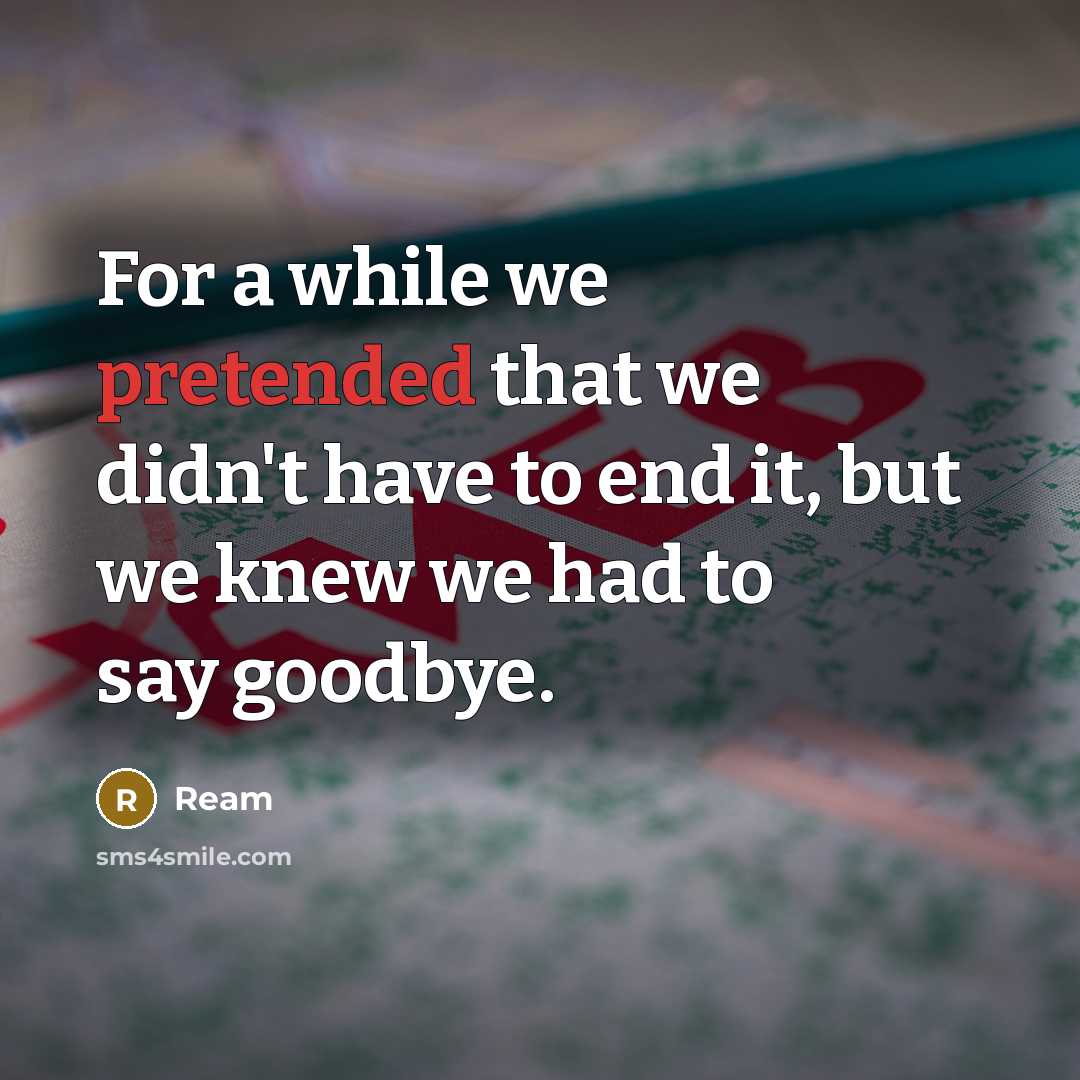 “For a while we pretended that we didn't have to end it, but we knew we had to say goodbye.” quote by Ream