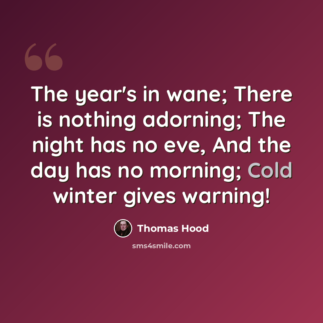 “The year's in wane; There is nothing adorning; The night has no eve, And the day has no morning; Cold winter gives warning!” quote by Thomas Hood