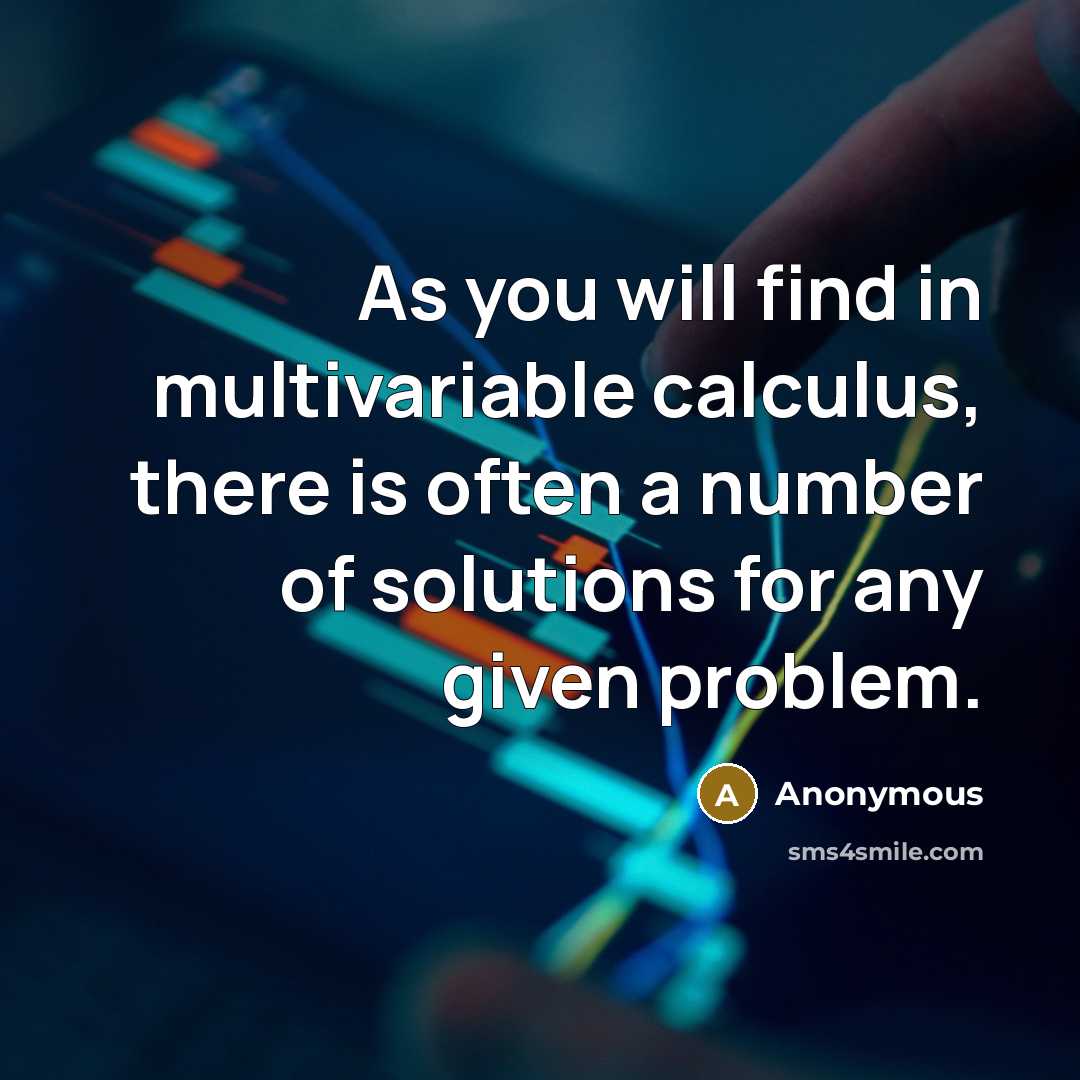 “As you will find in multivariable calculus, there is often a number of solutions for any given problem.” quote by Anonymous