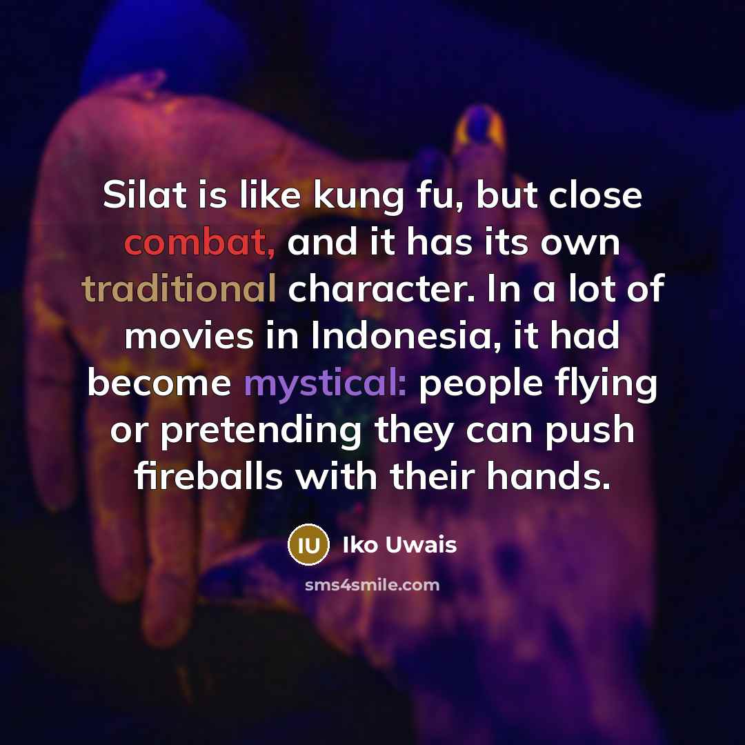 “Silat is like kung fu, but close combat, and it has its own traditional character. In a lot of movies in Indonesia, it had become mystical: people flying or pretending they can push fireballs with their hands.” quote by Iko Uwais