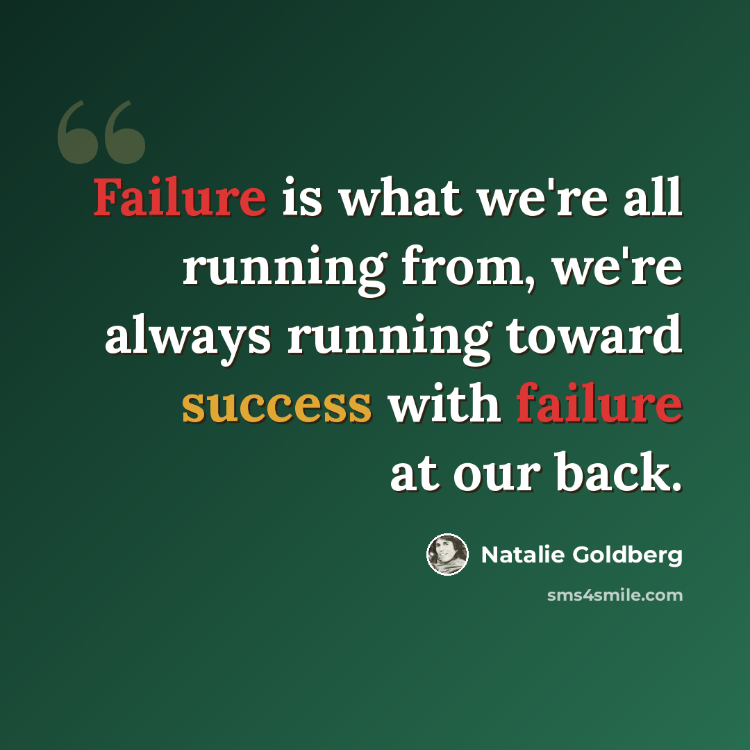 “Failure is what we're all running from, we're always running toward success with failure at our back.” quote by Natalie Goldberg