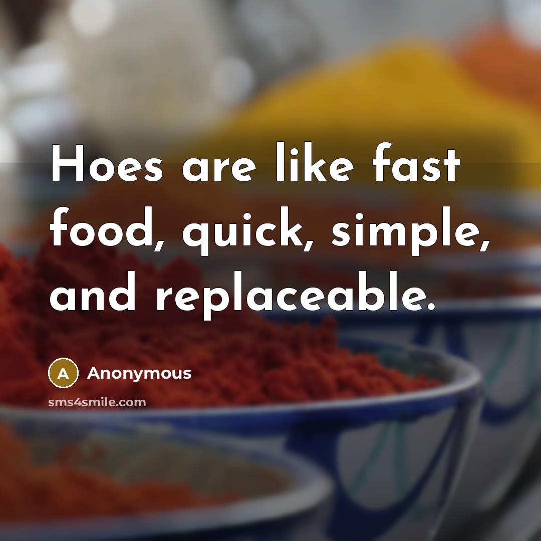 “Hoes are like fast food, quick, simple, and replaceable.” quote by Anonymous