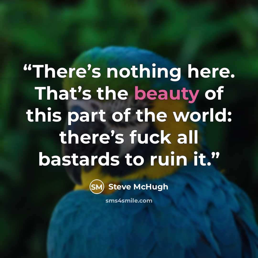 “There’s nothing here. That’s the beauty of this part of the world: there’s fuck all bastards to ruin it.” quote by Steve McHugh