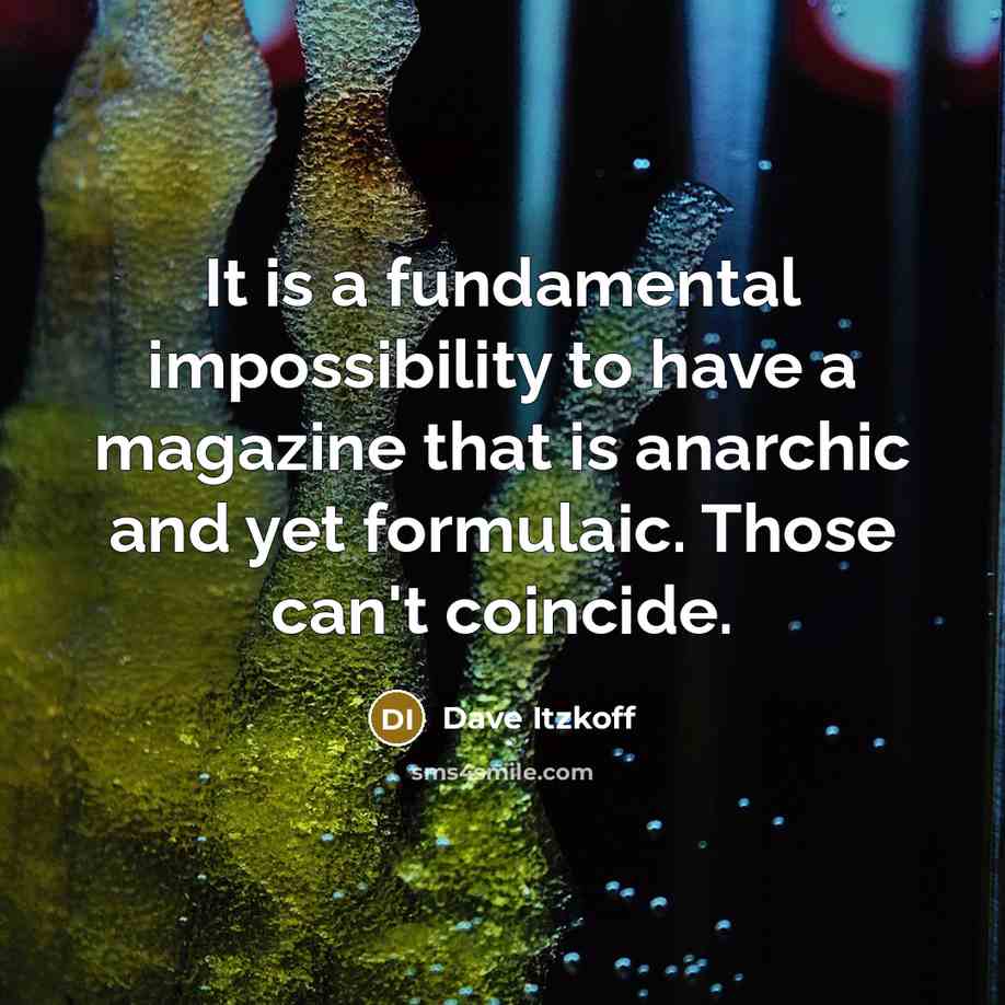 “It is a fundamental impossibility to have a magazine that is anarchic and yet formulaic. Those can't coincide.” quote by Dave Itzkoff