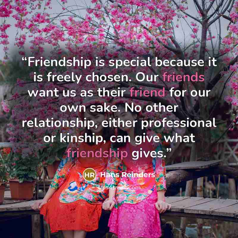 “Friendship is special because it is freely chosen. Our friends want us as their friend for our own sake. No other relationship, either professional or kinship, can give what friendship gives.” quote by Hans Reinders