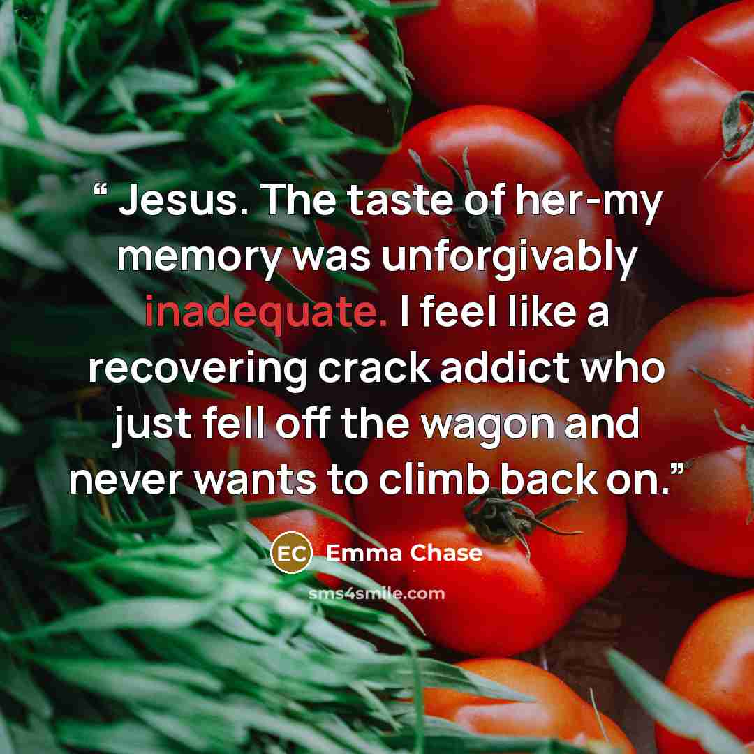 “Jesus. The taste of her-my memory was unforgivably inadequate. I feel like a recovering crack addict who just fell off the wagon and never wants to climb back on.” quote by Emma Chase