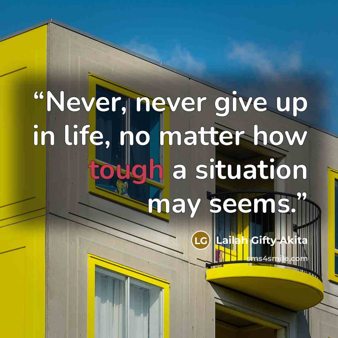 “Never, never give up in life, no matter how tough a situation may seems.” quote by Lailah Gifty Akita