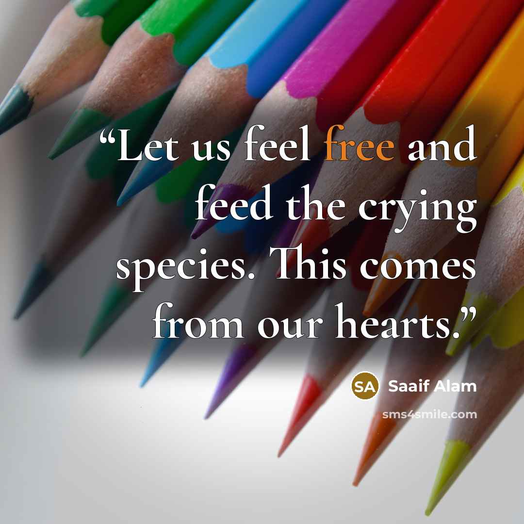 “Let us feel free and feed the crying species. This comes from our hearts.” quote by Saaif Alam