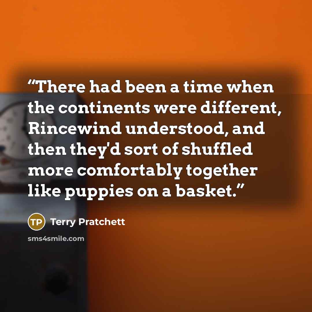 “There had been a time when the continents were different, Rincewind understood, and then they'd sort of shuffled more comfortably together like puppies on a basket.” quote by Terry Pratchett