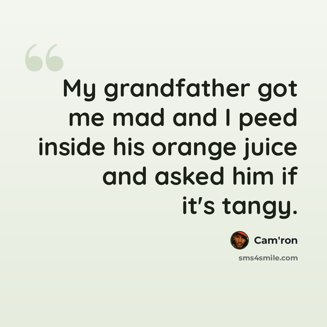 “My grandfather got me mad and I peed inside his orange juice and asked him if it's tangy.” quote by Cam'ron