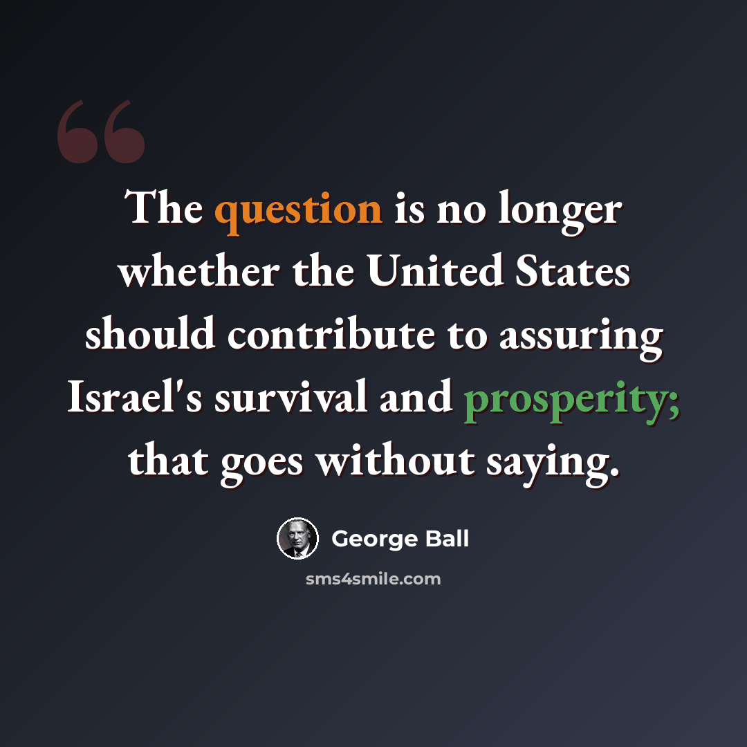 “The question is no longer whether the United States should contribute to assuring Israel's survival and prosperity; that goes without saying.” quote by George Ball