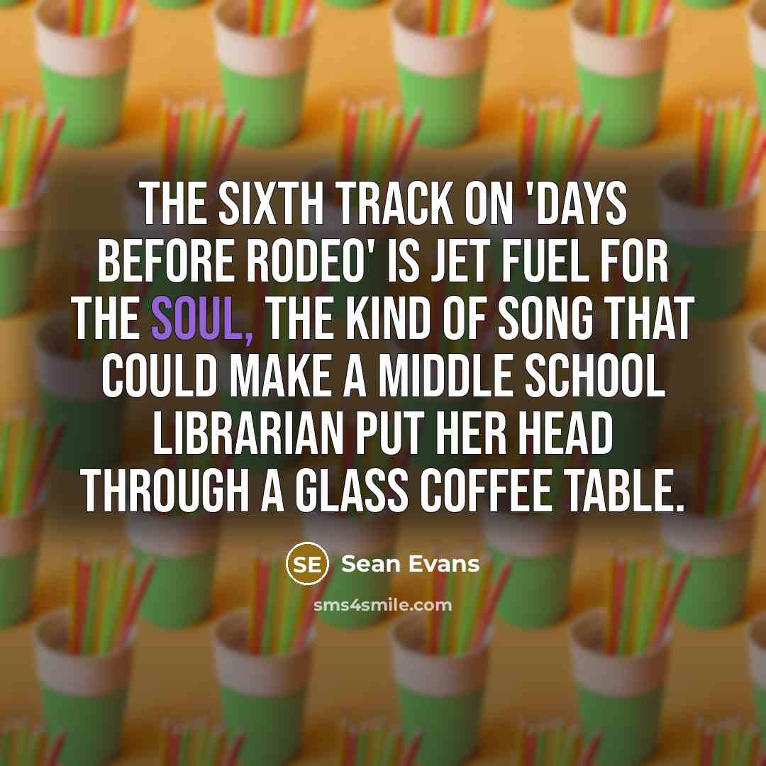 “The sixth track on 'Days Before Rodeo' is jet fuel for the soul, the kind of song that could make a middle school librarian put her head through a glass coffee table.” quote by Sean Evans