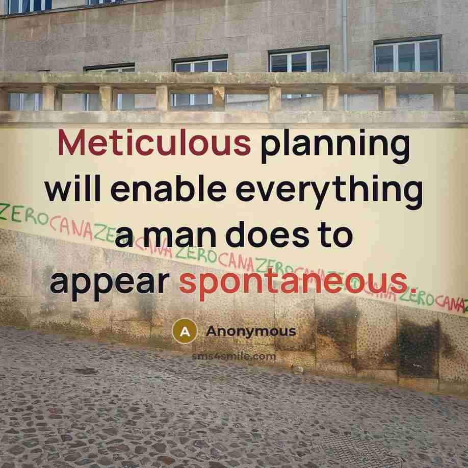 “Meticulous planning will enable everything a man does to appear spontaneous.” quote by Anonymous
