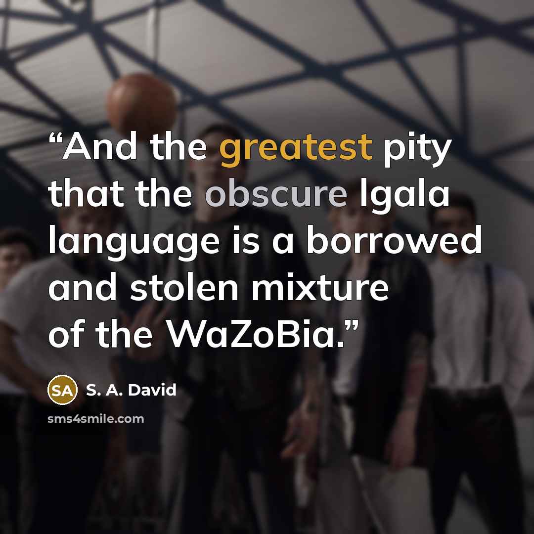 “And the greatest pity that the obscure lgala language is a borrowed and stolen mixture of the WaZoBia.” quote by S. A. David