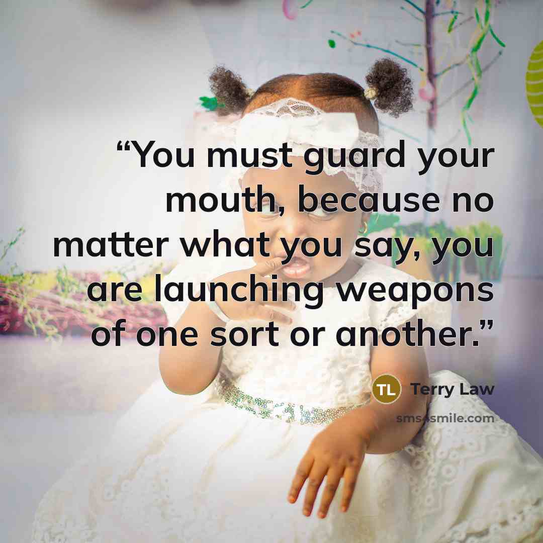 “You must guard your mouth, because no matter what you say, you are launching weapons of one sort or another.” quote by Terry Law