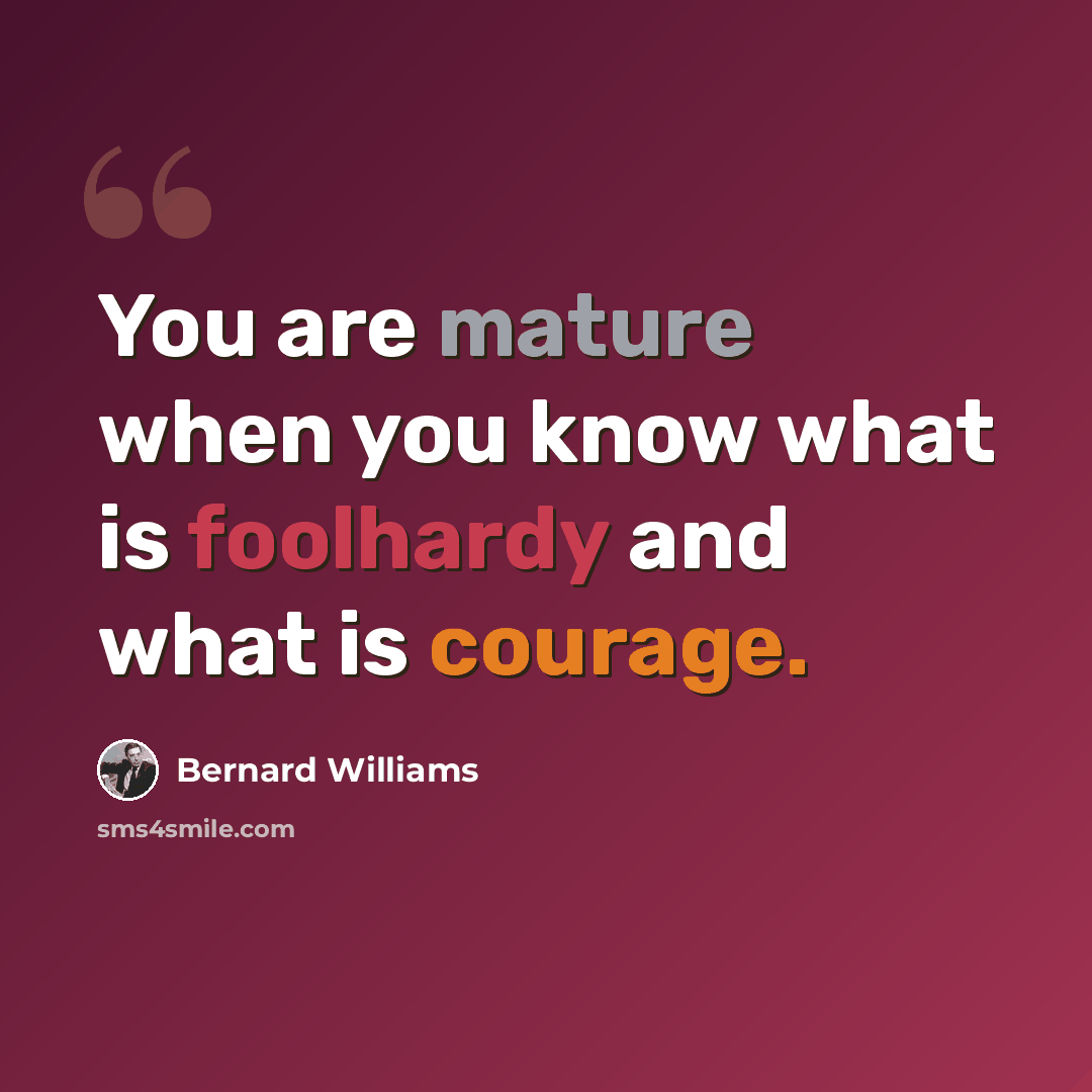 “You are mature when you know what is foolhardy and what is courage.” quote by Bernard Williams