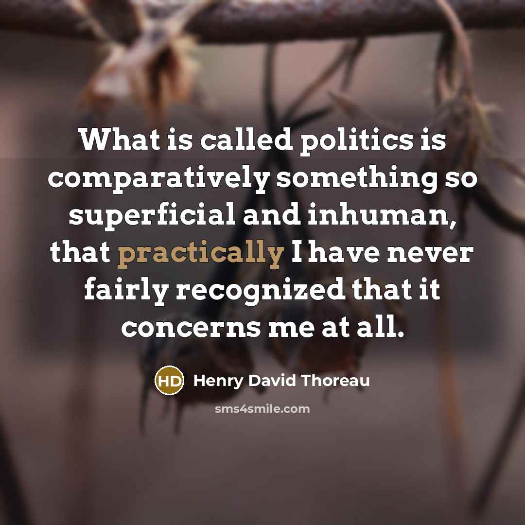 “What is called politics is comparatively something so superficial and inhuman, that practically I have never fairly recognized that it concerns me at all.” quote by Henry David Thoreau
