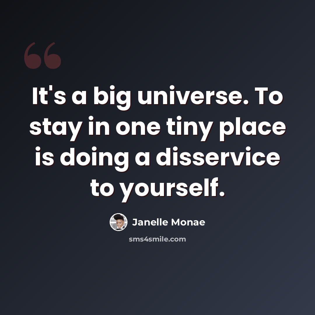 “It's a big universe. To stay in one tiny place is doing a disservice to yourself.” quote by Janelle Monae
