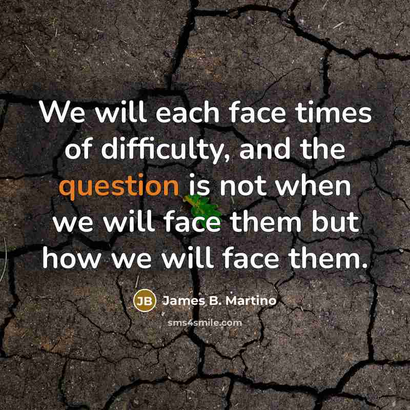 “We will each face times of difficulty, and the question is not when we will face them but how we will face them.” quote by James B. Martino