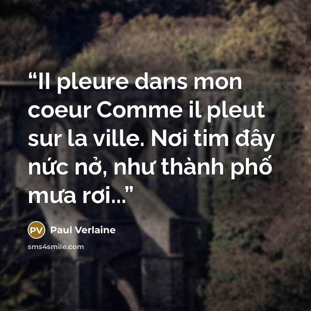 “II pleure dans mon coeur Comme il pleut sur la ville. Nơi tim đây nức nở, như thành phố mưa rơi...” quote by Paul Verlaine
