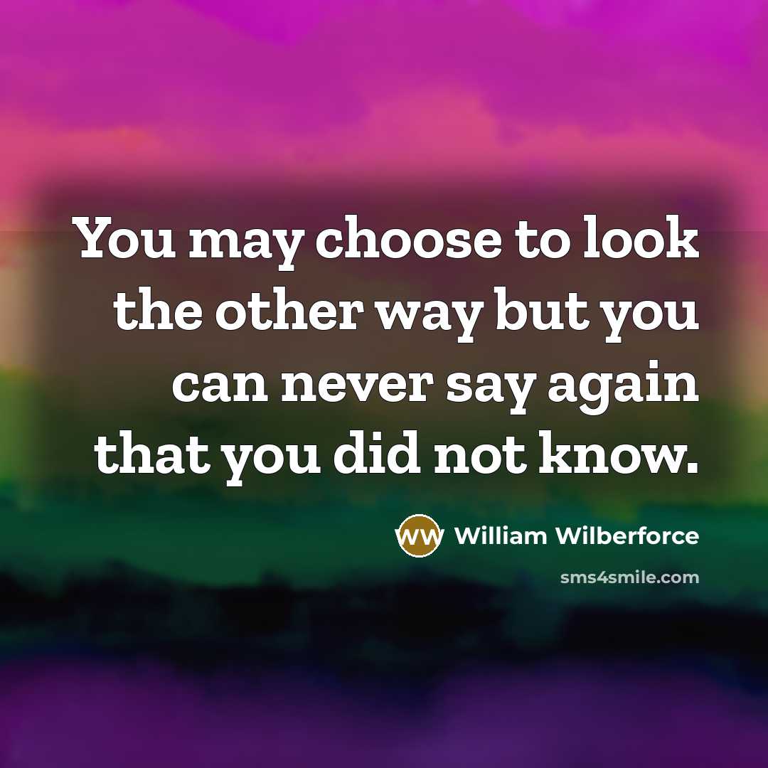 “You may choose to look the other way but you can never say again that you did not know.” quote by William Wilberforce