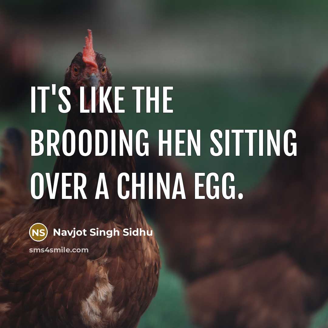 “It's like the brooding hen sitting over a china egg.” quote by Navjot Singh Sidhu