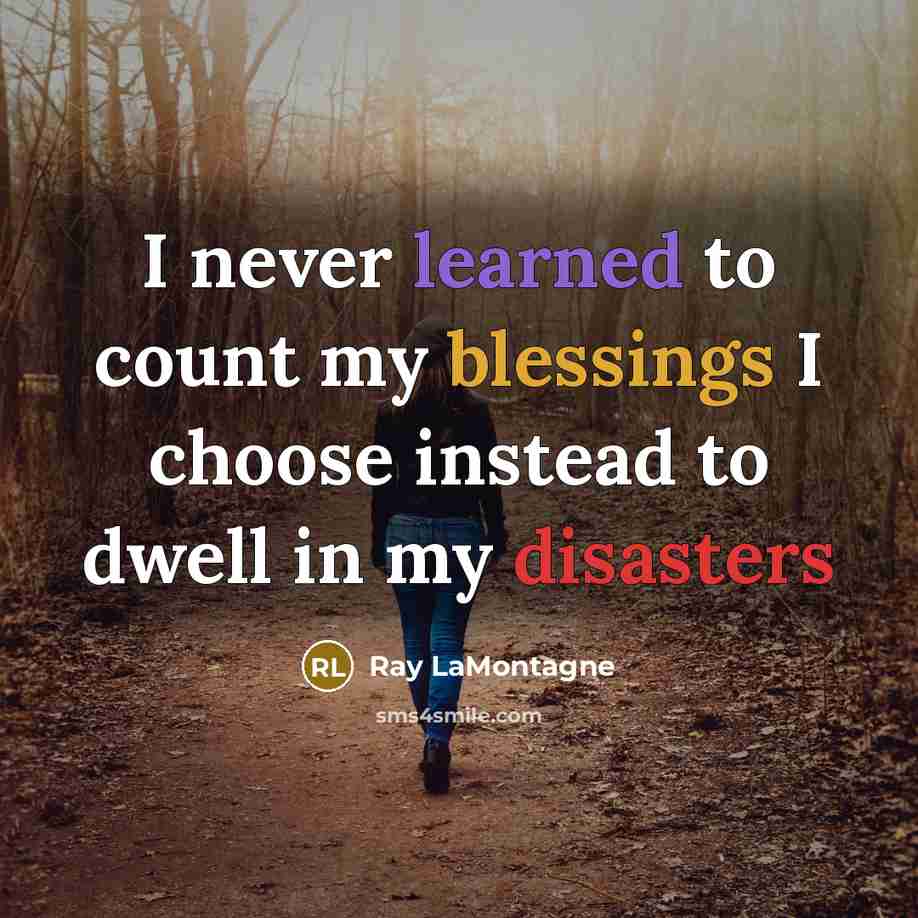 “I never learned to count my blessings I choose instead to dwell in my disasters” quote by Ray LaMontagne