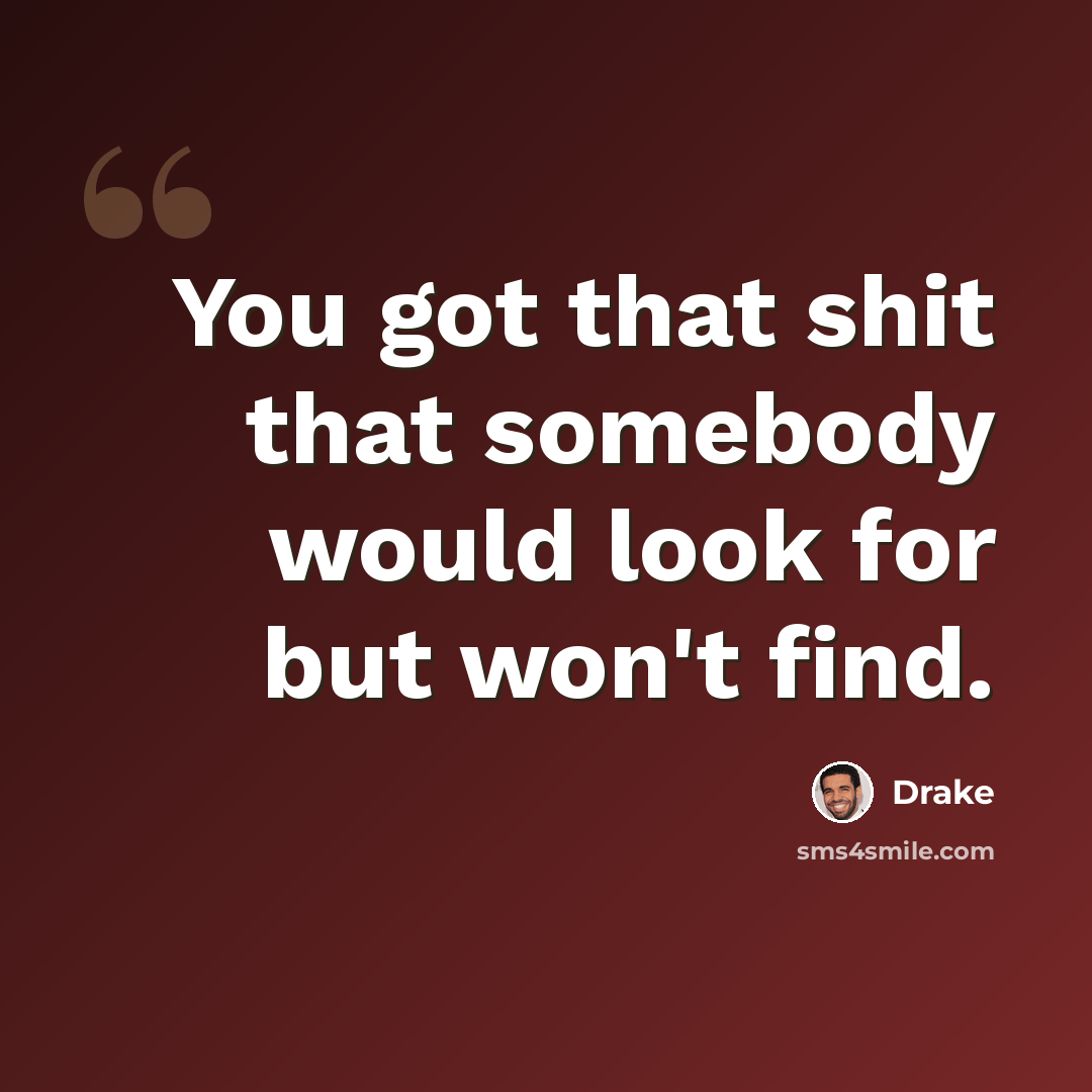 “You got that shit that somebody would look for but won't find.” quote by Drake