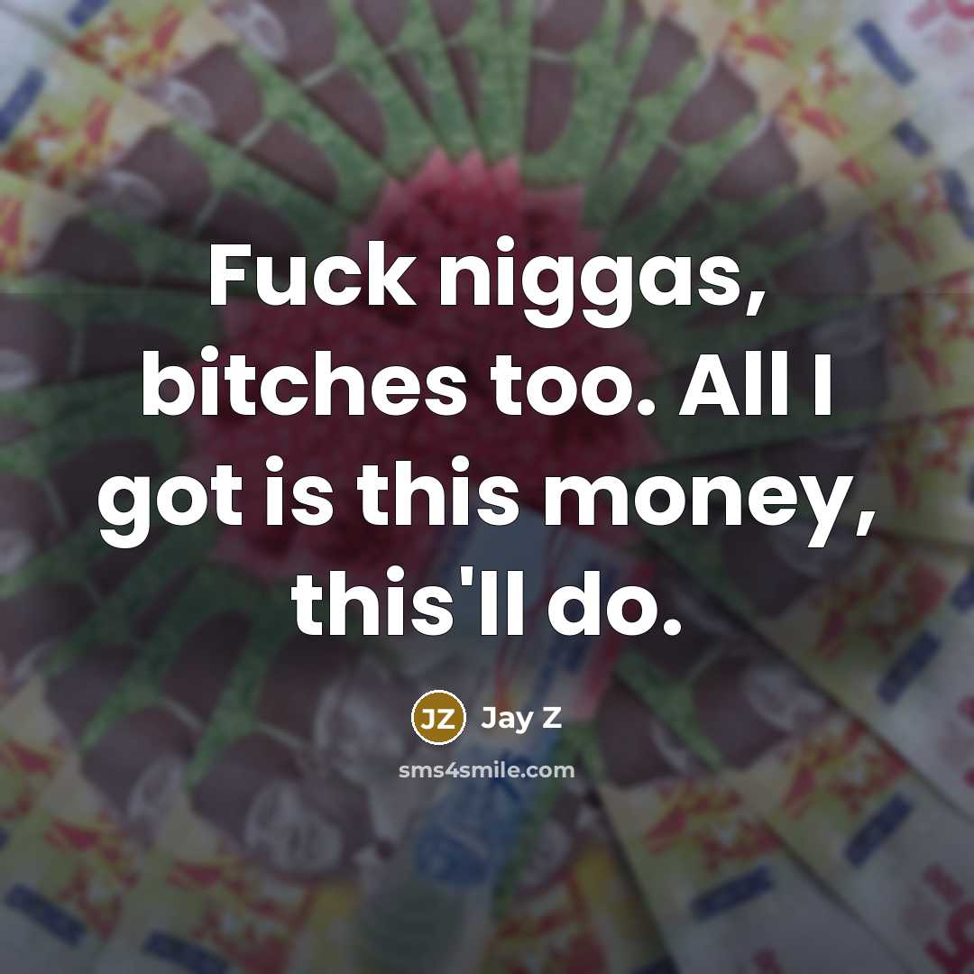 “Fuck niggas, bitches too. All I got is this money, this'll do.” quote by Jay Z