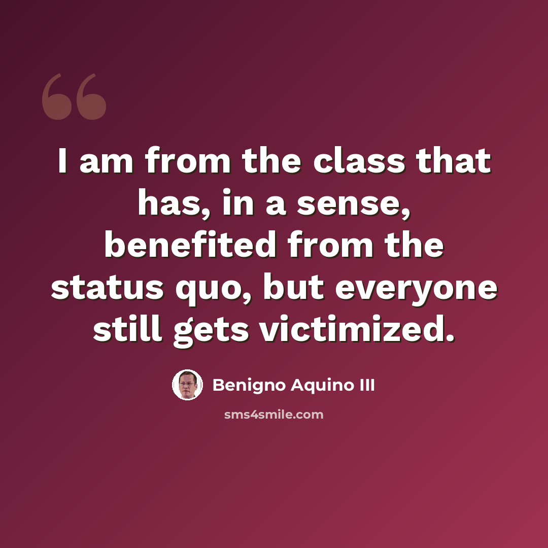 “I am from the class that has, in a sense, benefited from the status quo, but everyone still gets victimized.” quote by Benigno Aquino III