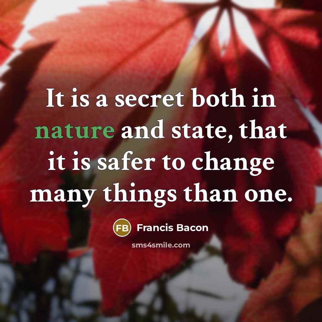 “It is a secret both in nature and state, that it is safer to change many things than one.” quote by Francis Bacon
