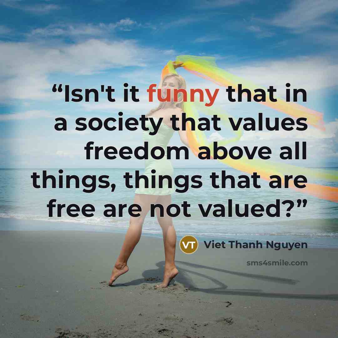 “Isn't it funny that in a society that values freedom above all things, things that are free are not valued?” quote by Viet Thanh Nguyen