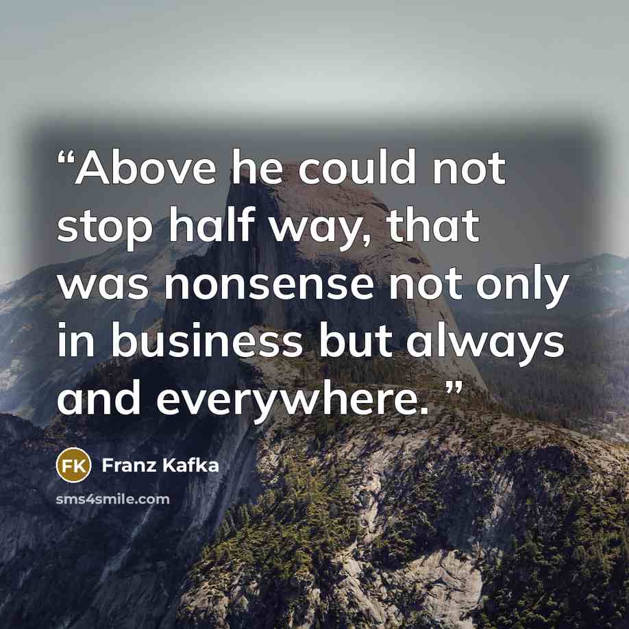 “Above he could not stop half way, that was nonsense not only in business but always and everywhere.” quote by Franz Kafka