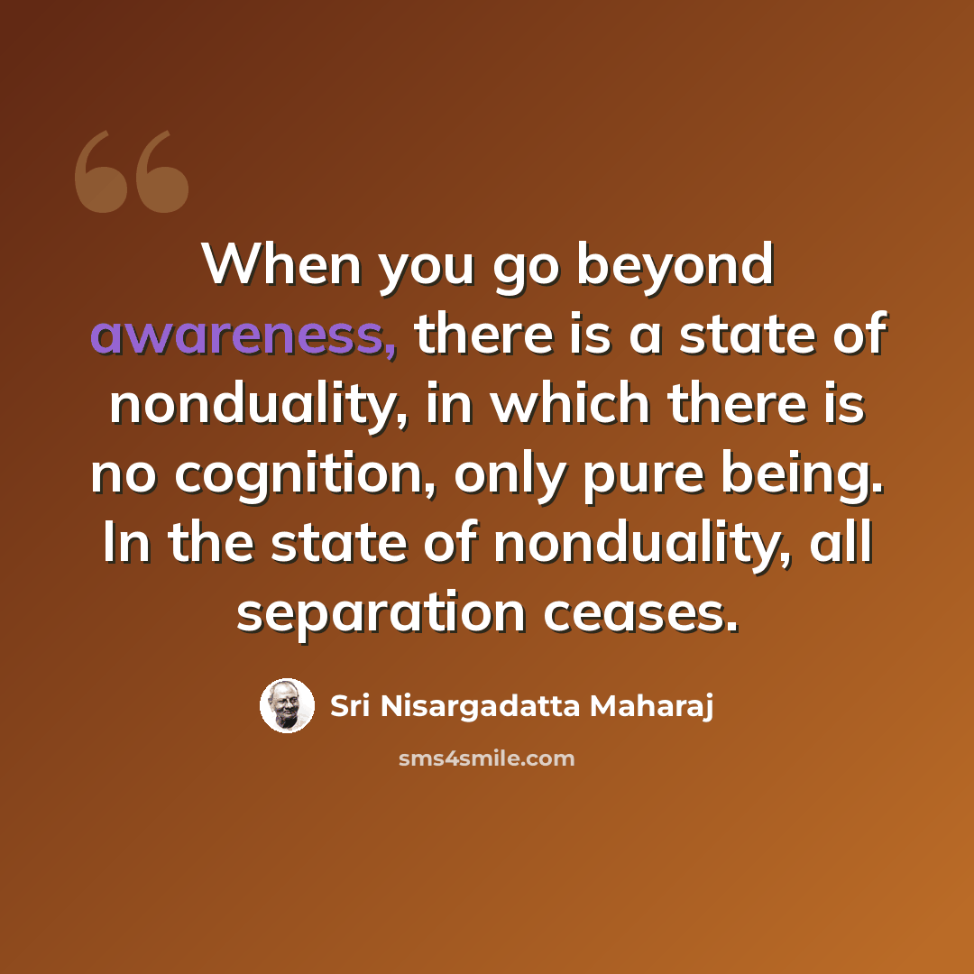 “When you go beyond awareness, there is a state of nonduality, in which there is no cognition, only pure being. In the state of nonduality, all separation ceases.” quote by Sri Nisargadatta Maharaj