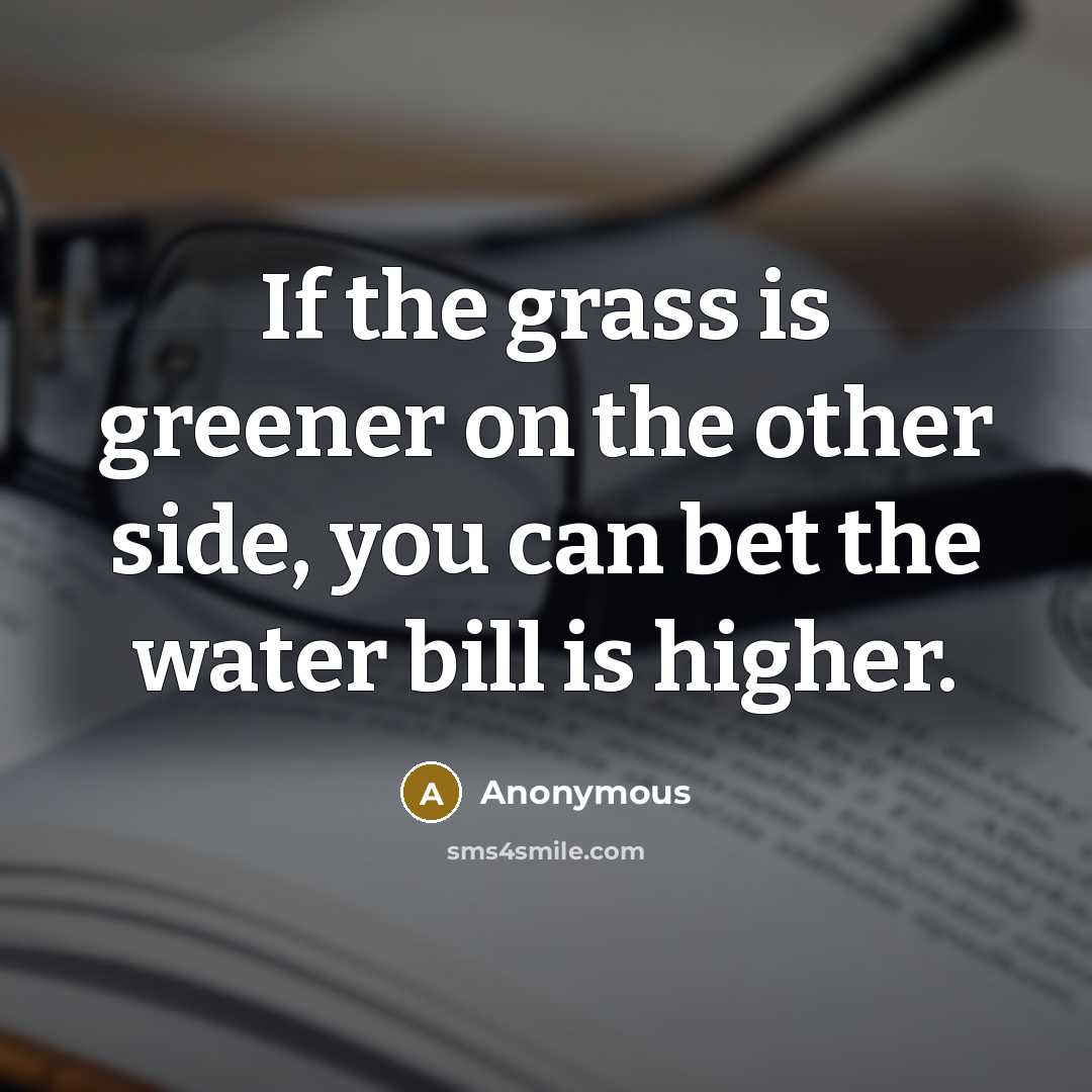 “If the grass is greener on the other side, you can bet the water bill is higher.” quote by Anonymous
