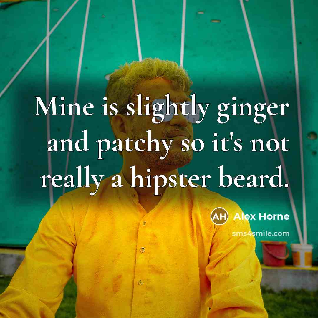 “Mine is slightly ginger and patchy so it's not really a hipster beard.” quote by Alex Horne