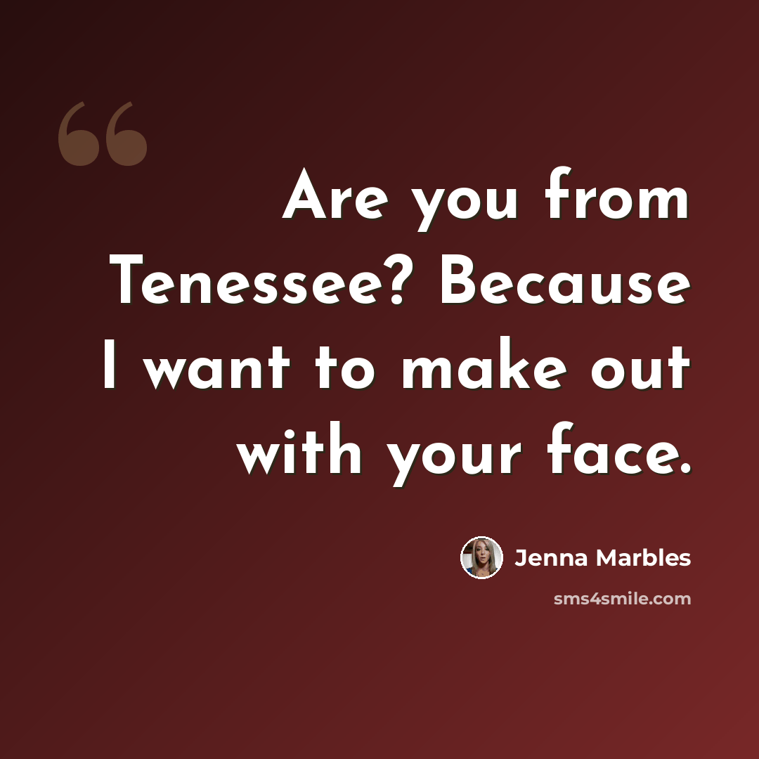 “Are you from Tenessee? Because I want to make out with your face.” quote by Jenna Marbles