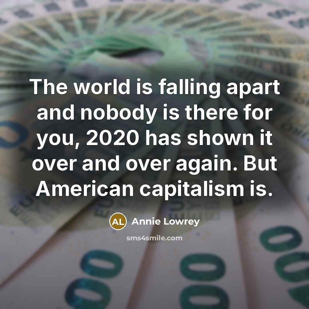 “The world is falling apart and nobody is there for you, 2020 has shown it over and over again. But American capitalism is.” quote by Annie Lowrey