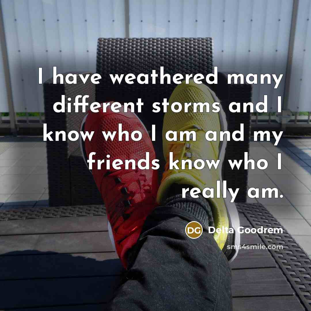 “I have weathered many different storms and I know who I am and my friends know who I really am.” quote by Delta Goodrem