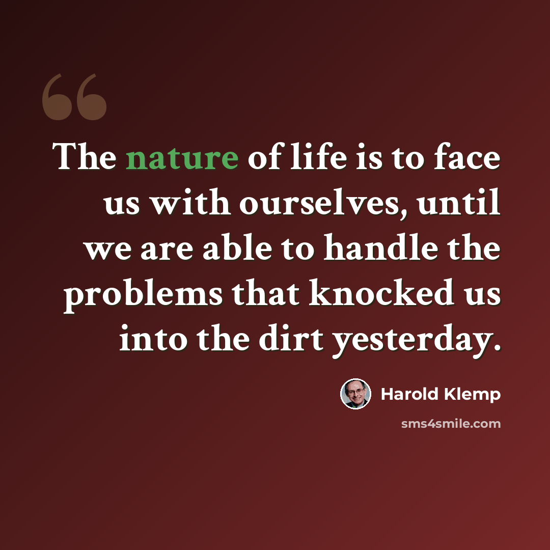 “The nature of life is to face us with ourselves, until we are able to handle the problems that knocked us into the dirt yesterday.” quote by Harold Klemp