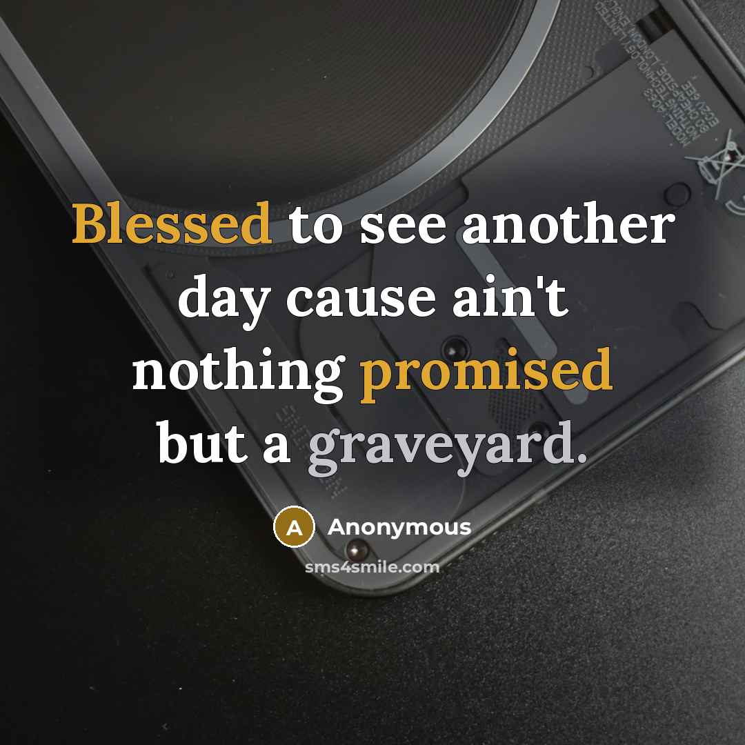 “Blessed to see another day cause ain't nothing promised but a graveyard.” quote by Anonymous