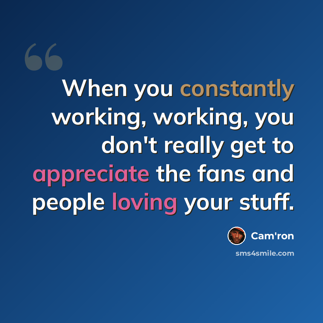 “When you constantly working, working, you don't really get to appreciate the fans and people loving your stuff.” quote by Cam'ron